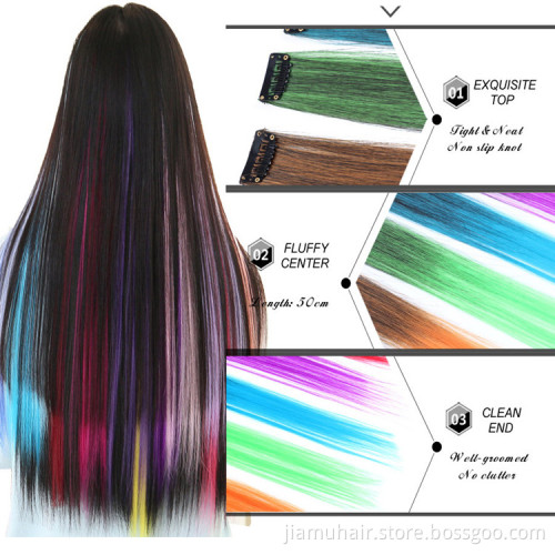 Clip On Hair Extension 57Color Ombre Straight Hair Extension Clip In Hairpieces High Temperature Faber Hair Pieces
